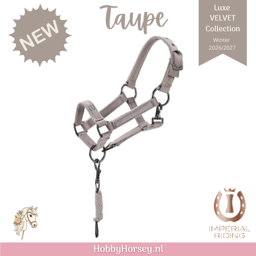 Hobby horse halsterset taupe IRH Velvet - HobbyHorsey.nl